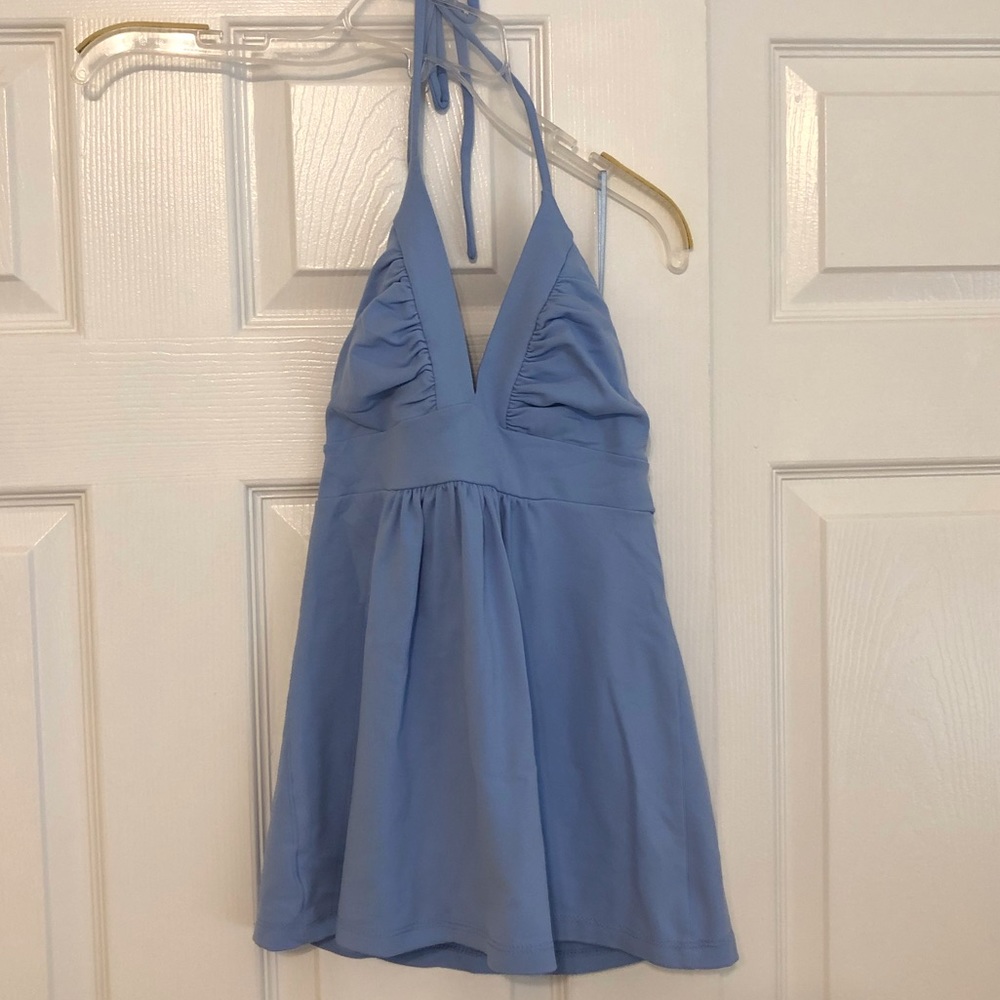 Susana Monaco Cornflower Blue Halter Tank Top